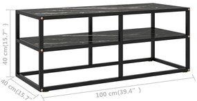 Móvel de TV 100x40x40 cm vidro mármore preto
