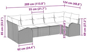 Conjunto de Sofá de Jardim de 7 Peças com Almofadas Cinza em Rattan Si
