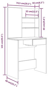Toucador com espelho 74,5x40x141 cm cor sonoma cinzento
