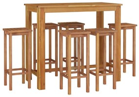 7 pcs Conjunto de bar para jardim madeira de acácia maciça