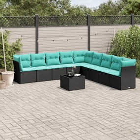 vidaXL 10 pcs conjunto de sofás p/ jardim c/ almofadões vime PE preto