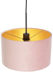 Candeeiro de suspensão com abajur de veludo rosa com ouro 35 cm - Combi Country / Rústico