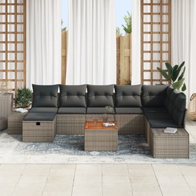 Conjunto de Sofá de Jardim de 9 Peças com Almofadas Cinza em Rattan