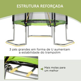 HOMCOM Trampolim de Jardim Ø223cm Trampolim para Crianças Adultos com Superfície de Salto Ø137cm Rede de Segurança Cobertura de Bordas e Escada para Exterior Verde