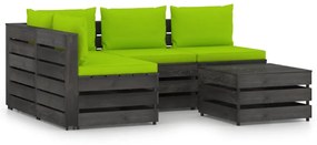 5 pcs conj. lounge jardim + almofadões madeira impreg. cinzento