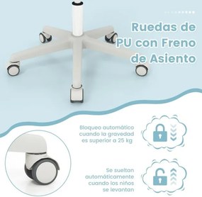 Cadeira giratória de secretária para crianças com rodas reguláveis em altura com travões Apoios de braços lisos 57 x 57 x 80-92 cm Azul