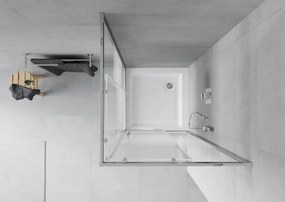 Mexen Rio cabine de duche quadrada 90 x 90 cm, faixas brancas, cromado + base de duche, branco - 860-090-090-01-20-4510