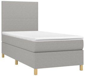 Cama box spring c/ colchão e LED 100x200 cm tecido cinza-claro