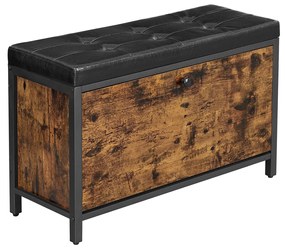 Banco de sapatos acolchoado com arrumação para 6 pares | VASAGLE | 80 x 30 x 51 cm | preto|castanho vintage | LSB049B01.