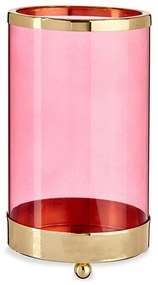Castiçais Cor de Rosa Dourado Cilindro Metal Vidro (9,7 x 16,5 x 9,7 cm)