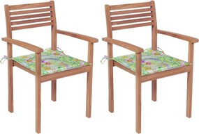 Cadeiras jardim c/ almofadões padrão folhas 2 pcs teca maciça