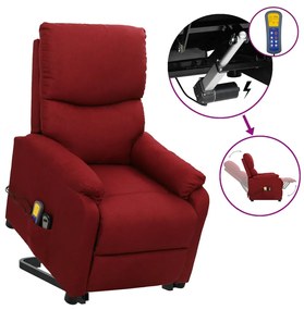 vidaXL Poltrona elevatória de massagens tecido vermelho tinto