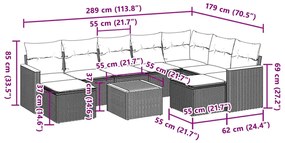 10 pcs conjunto de sofás p/ jardim com almofadões vime PE bege