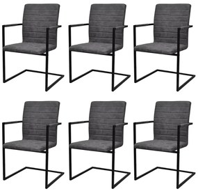vidaXL Cadeiras de jantar cantilever 6 pcs couro artificial cinzento