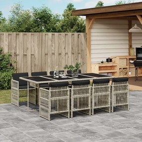 vidaXL 9 pcs conjunto de jantar p/ jardim c/ almofadões cinzento claro