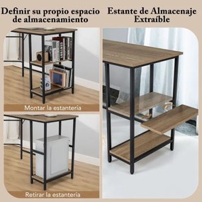 Secretária em forma de L de canto de 138 cm com estrutura em aço carbono Estante de 2 níveis e prateleira extraível Natural
