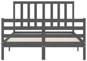 Estrutura de cama de casal com cabeceira madeira maciça cinza