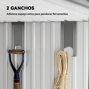 Abrigo de Jardim Exterior 2 m² 195x122x181,5 cm Abrigo Metálico com Base SEM CHÃO 2 Portas de Correr Janelas Cinza Claro