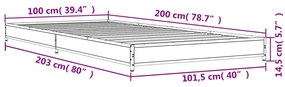 Estrutura cama 100x200 cm derivados madeira/metal cinza sonoma