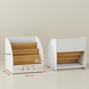 Estante Infantil para Brinquedos Organizador de Brinquedos de 4 Níveis com Compartimento Oculto  60x53x60 cm Branco e Madeira