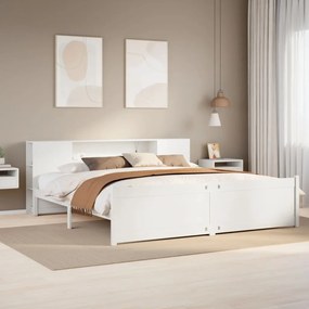 Cama com estante sem colchão 200x200 cm pinho maciço branco