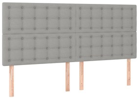 Cama box spring c/ colchão e LED 200x200 cm tecido cinza-claro