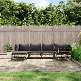 vidaXL 6 pcs conjunto lounge de jardim c/ almofadões vime PE antracite
