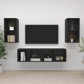 vidaXL Armários de parede para TV 4 pcs contraplacado preto