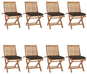 Cadeiras de jardim dobráveis c/ almofadões 8 pcs teca maciça