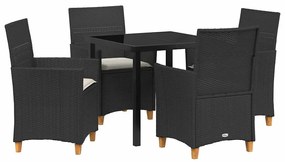Conjunto de Jantar de Jardim com 5 Peças e Almofadas, Preto, em Rattan