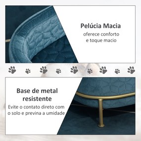 PawHut Sofá para Animais de Estimação em Veludo Cama para Cães e Gatos Pequenos com Almofada Suave Lavável Base de Metal e Bordas Elevadas 63,5x43x24,5cm Azul