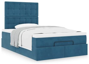 Estrutura de cama otomana com colchões azul escuro Veludo
