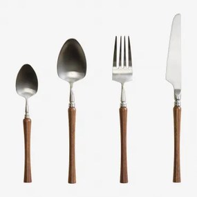 Conjunto De Talheres De 16 Peças Em Aço Inoxidável E Madeira De Acácia Relida Castanho Acácia - Sklum