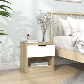 vidaXL Mesa de cabeceira madeira processada branco e carvalho sonoma