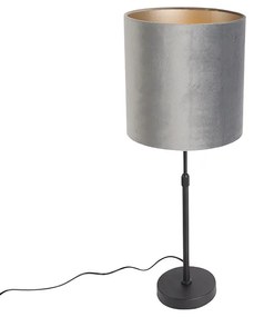 Candeeiro de mesa moderno preto com abajur em tecido cinzento 25 cm regulável - Parte Moderno