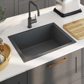 145084 vidaXL Lava-louça de cozinha artesanal aço inoxidável preto