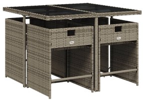 5 pcs conjunto de jantar p/ jardim c/ almofadões vime PE cinza