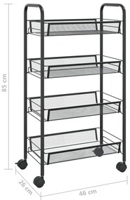 Carrinho de cozinha com 4 prateleiras ferro 46x26x85 cm preto