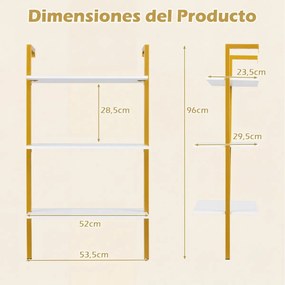 Estante flutuante 53,5 x 29,5 x 96 cm de 3 níveis em forma de escada, com estrutura preta e painéis industriais, para casa de banho, cozinha ou sala d