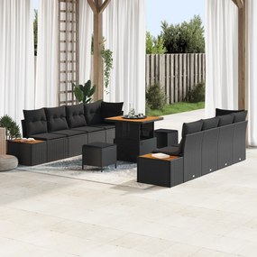 Conjunto de Sofá de Jardim vidaXL com Almofadas Preto Vime PE Acácia,