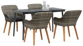 Conjunto de Jantar para Jardim com 5 Peças em Cinza com Rattan Sintéti
