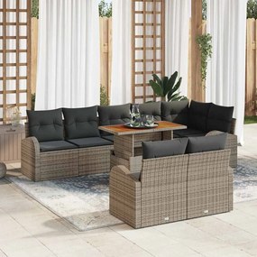 vidaXL Conjunto de Jantar de Jardim com 9 Peças e Almofadas Cinza em Rattan de Polietileno e Acácia