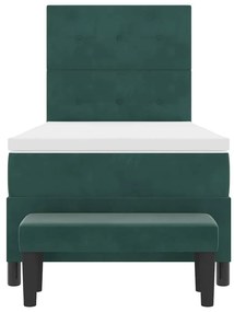 Cama Box Spring com Colchão &amp; Banco Verde Escura 90x200 cm Veludo