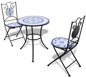 vidaXL Conjunto bistrô azulejos de cerâmica 3 pcs azul e branco