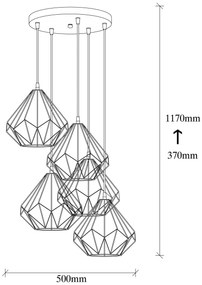 Candeeiro de Teto Diamond – Preto – Ø 50 cm x 117 cm