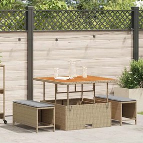 vidaXL Conjunto de Jantar de Jardim de 3 Peças com Almofadas Bege em Rattan Sintético e Acácia