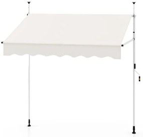 Toldo retrátil manual 2 m x 3 m Toldo exterior com altura ajustável Manivela e sem perfuração para janela Porta Terraço Branco