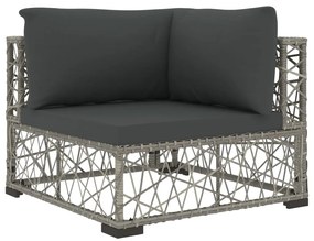 6 pcs conjunto lounge de jardim c/ almofadões vime PE cinzento