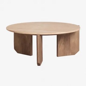 Mesa De Centro Redonda Lavinia Em Pedra Natural E Madeira De Manga Travertine & Madeira Natural & Ø70 Cm - Sklum