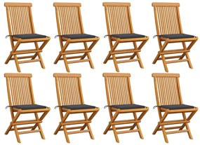 vidaXL Cadeiras de jardim c/ almofadões antracite 8 pcs teca maciça